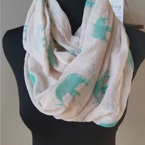 LOOK Cotton Infinity Scarf with‎ Teal Elephants - Picture 1 of 5